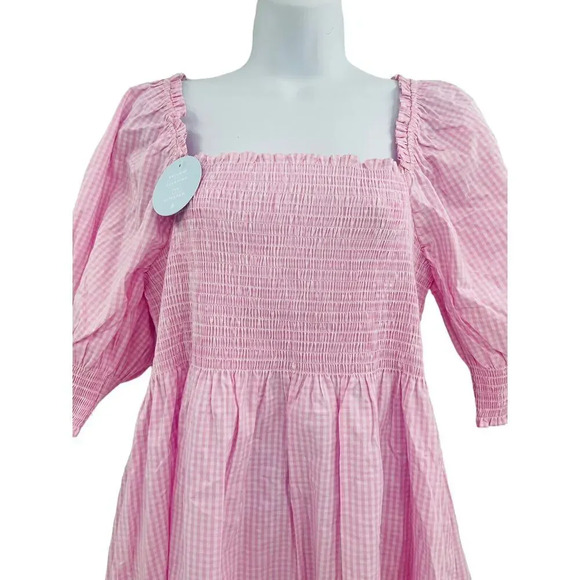 Hill House Athena Nap Dress Size XL Pink Gingham Puff Sleeve Square Neck - Picture 5 of 12
